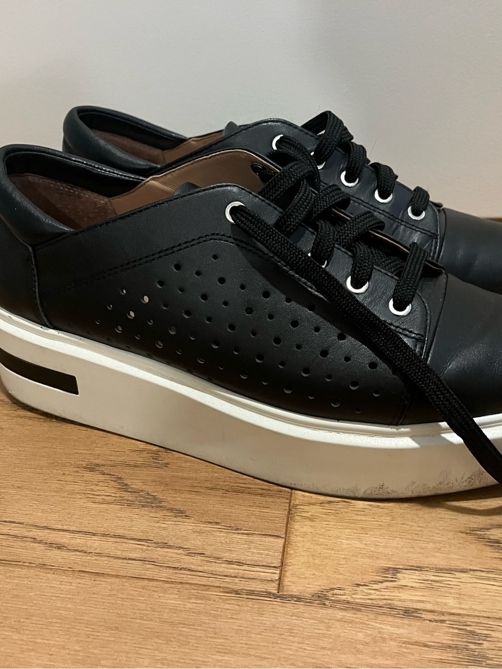 Paolo Black Leather Platform Sneakers with White Sole